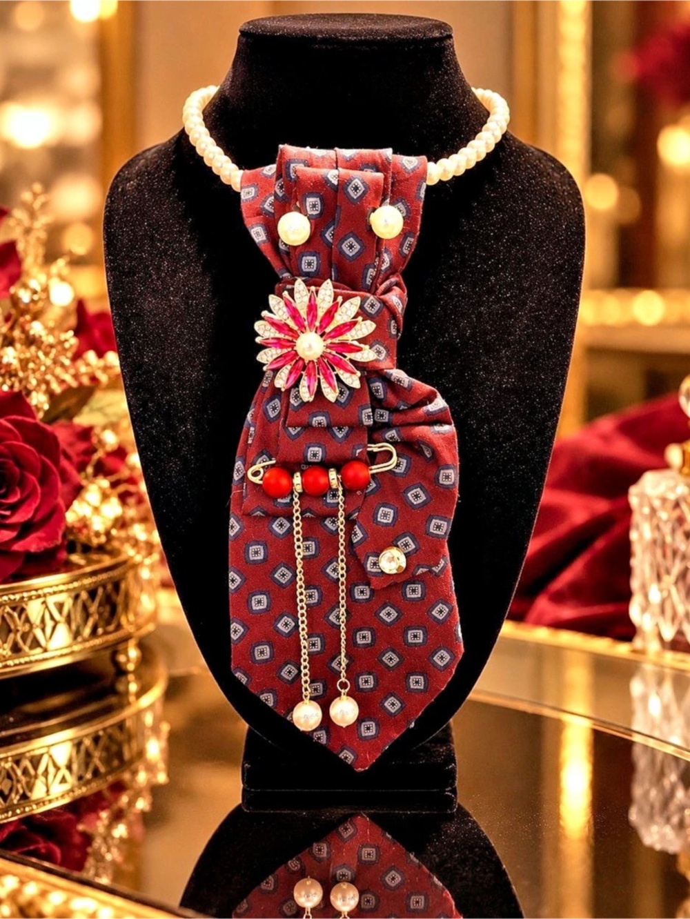 Red & Black Statement Necklace Like New